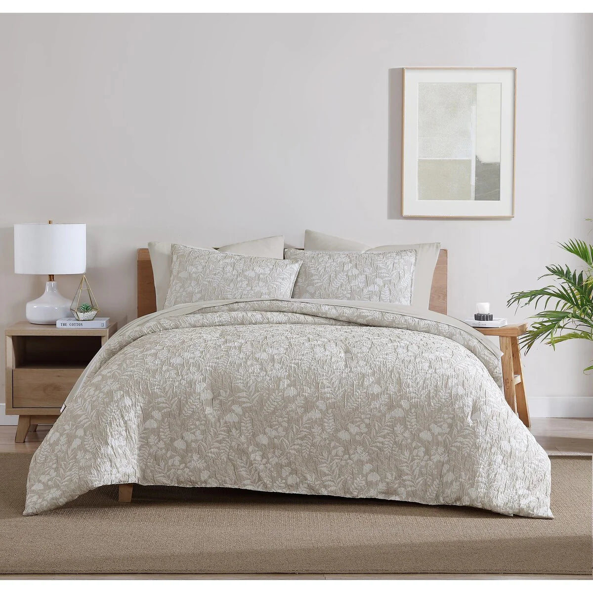 DESIGN STUDIO Turning Leaf Neutral Woven Matelasse Crinkle Jacquard Comforter Set