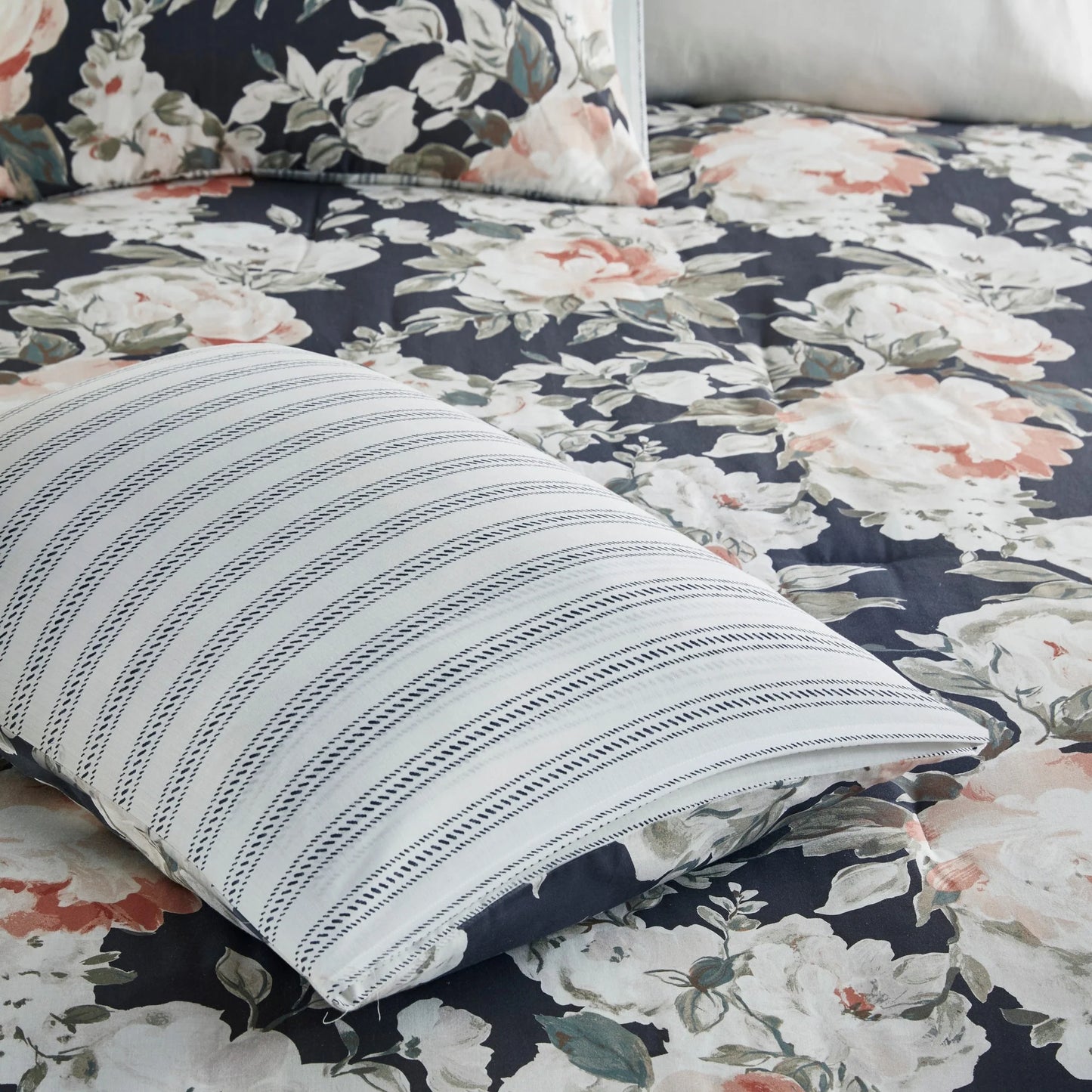 Madison Park Kalina Dark Blue 8 Piece Cotton Printed Reversible Comforter Set