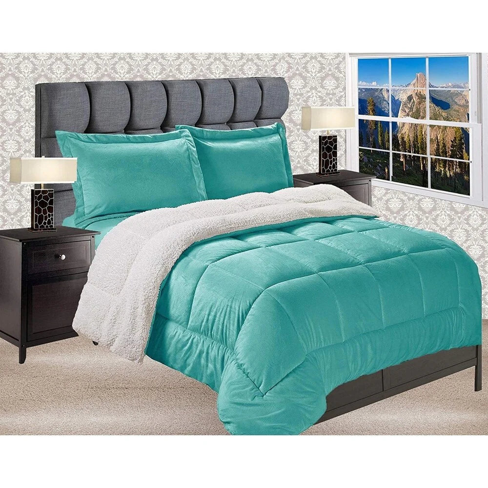 Elegant Comfort Reversible Sherpa Micro-Suede 3-Piece Comforter Set