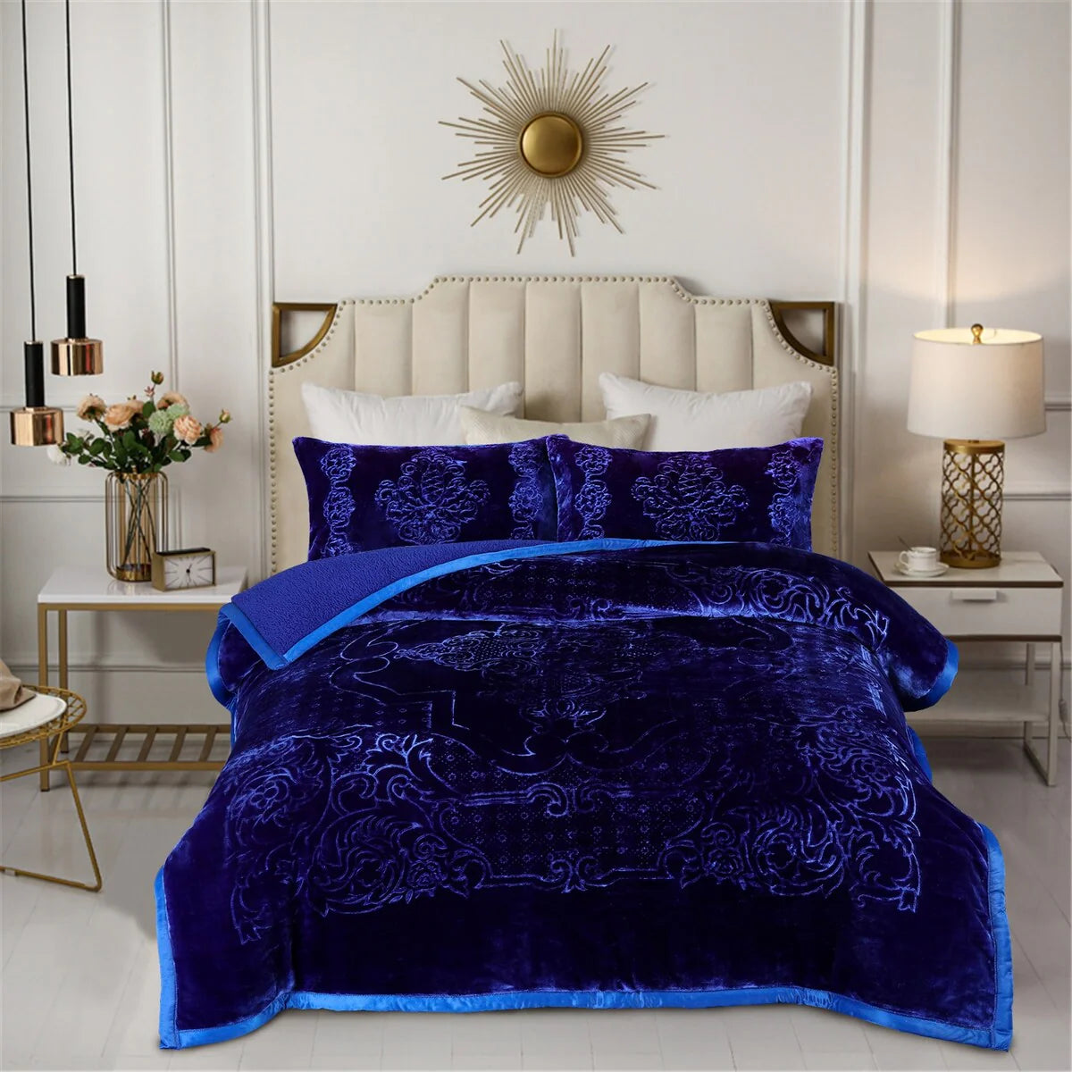 Solid Micromink Sherpa Comforter Bed Set