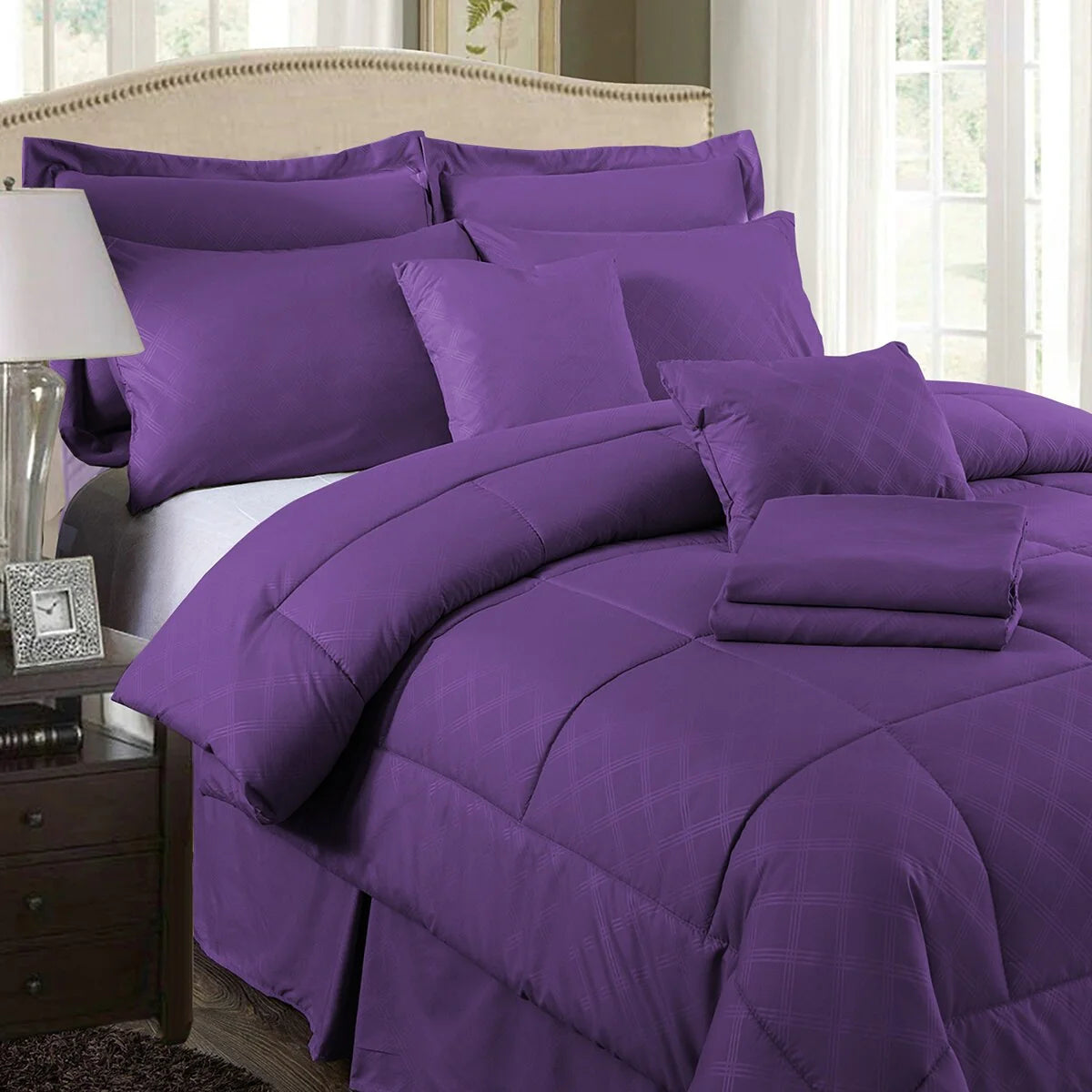 8/10 Piece Purple Plaid Comforter Set