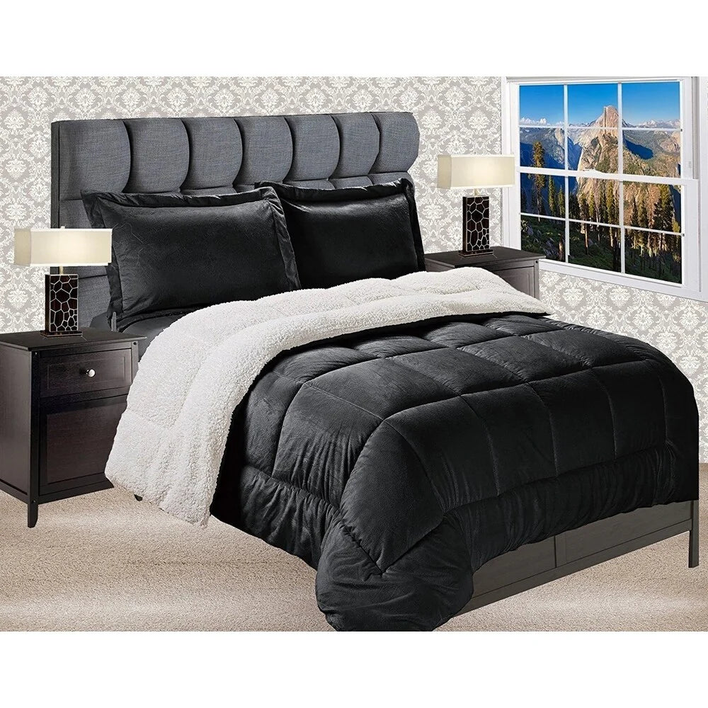 Elegant Comfort Reversible Sherpa Micro-Suede 3-Piece Comforter Set