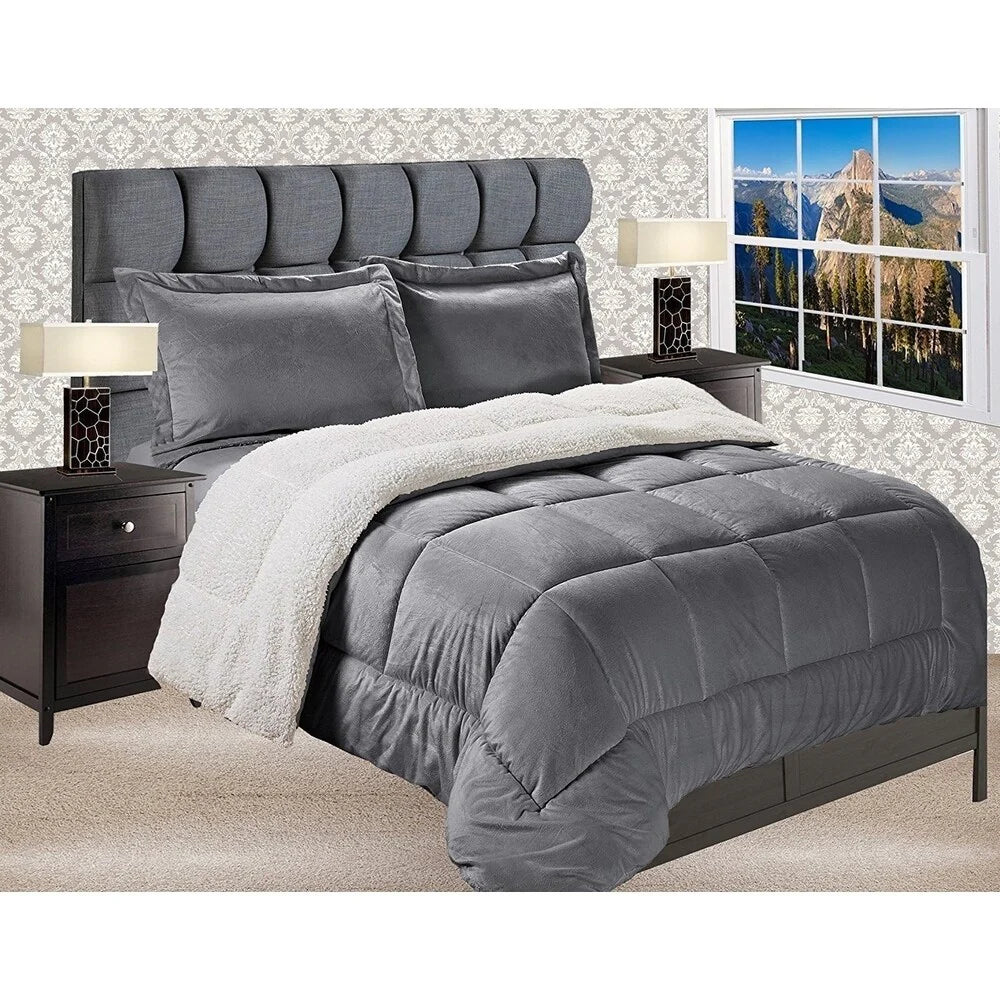 Elegant Comfort Reversible Sherpa Micro-Suede 3-Piece Comforter Set