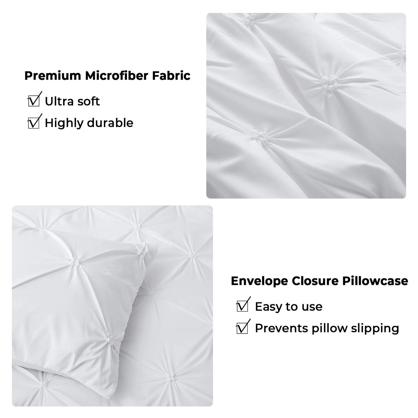 3 Piece Pintuck Pinch Pleat Comforter Set, Bedding Set for All Season, White