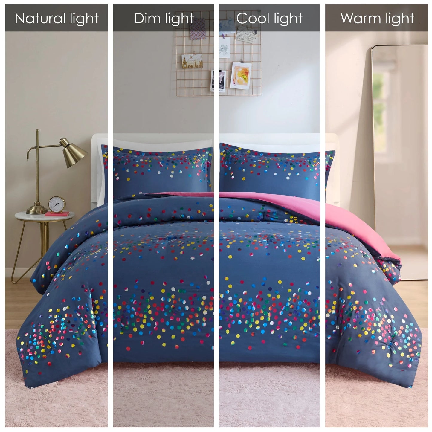 Intelligent Design Cora Rainbow Iridescent Metallic Dot Comforter Set