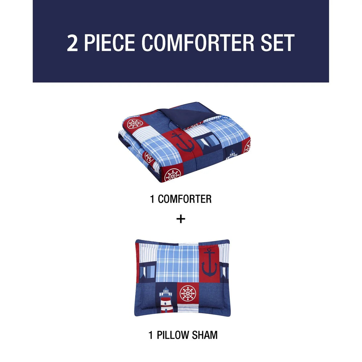 DESIGN STUDIO Nautical Patch Blue Ultra Soft Microfiber Reversible Comforter Set