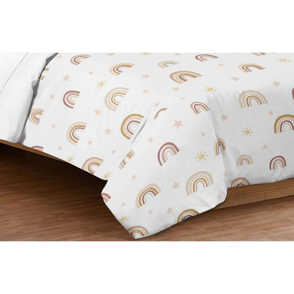 Boho Rainbow Girl 3pc Full Queen Comforter Set - Blush Pink Dusty Rose Gold Yellow Mauve Taupe Beige Bohemian Star Sun Celestial