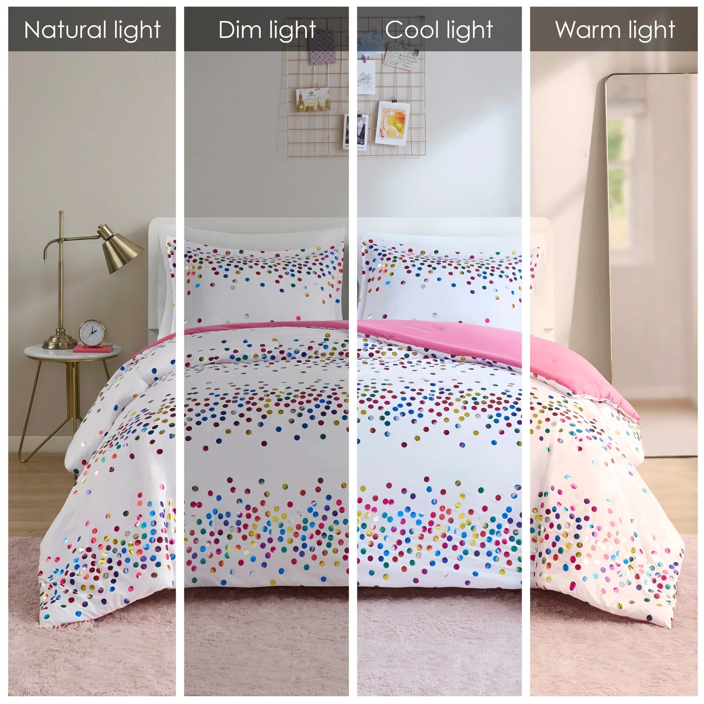 Intelligent Design Cora Rainbow Iridescent Metallic Dot Comforter Set