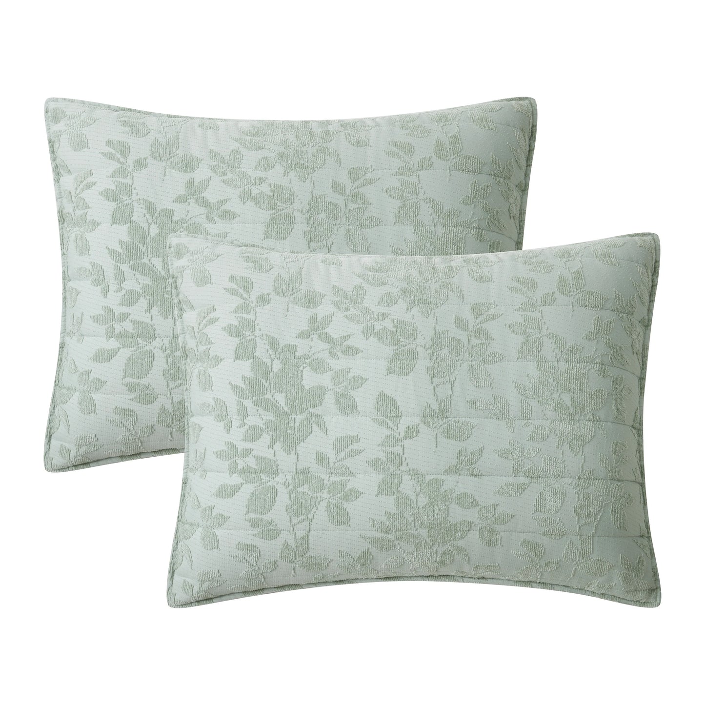 Botanical Leaves Sage All-Season Soft Luxury Chenille Jacquard Quilt Set