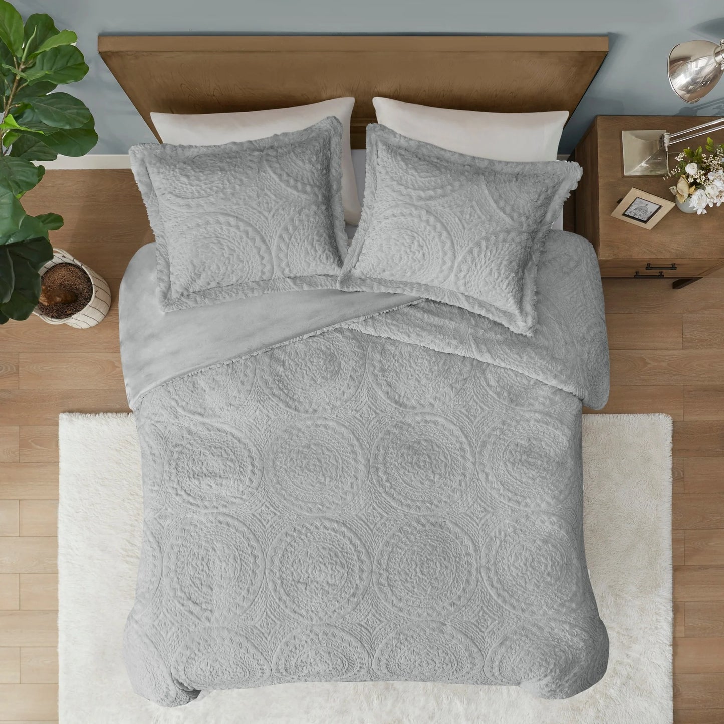 Madison Park Nova Embroidered Medallion Faux Fur Plush Comforter Set