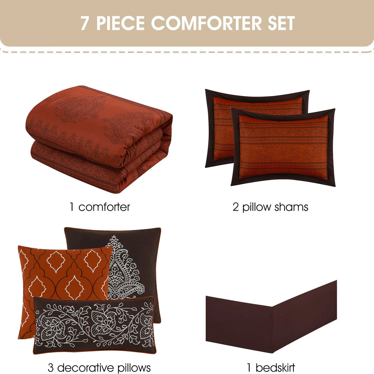 Nanshing Rhea 7 Piece Transitional Damask Comforter Set