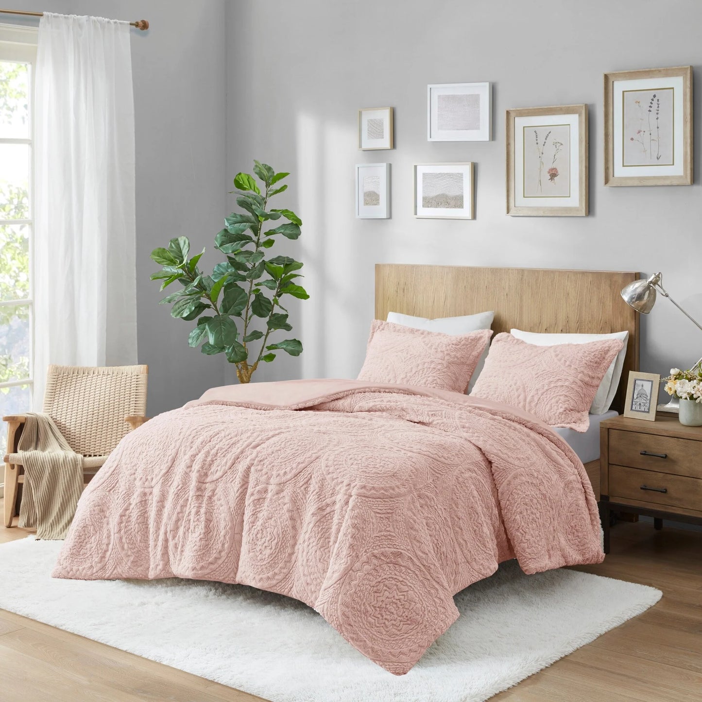 Madison Park Nova Embroidered Medallion Faux Fur Plush Comforter Set