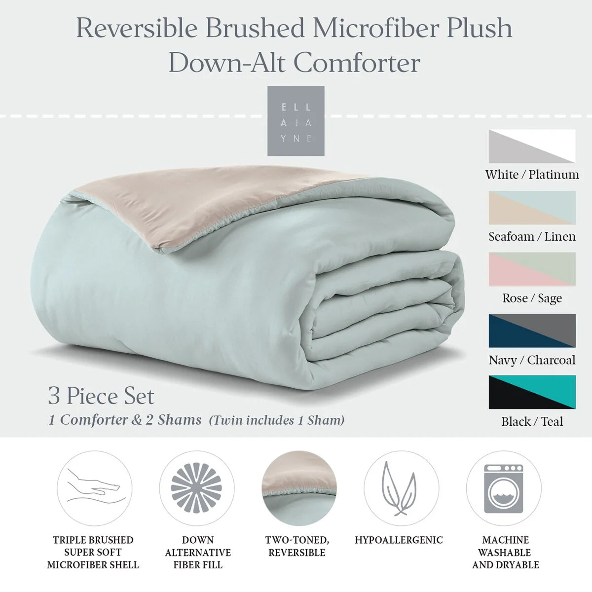 Ella Jayne Reversible Brushed Microfiber Plush Down-Alternative Comforter Set