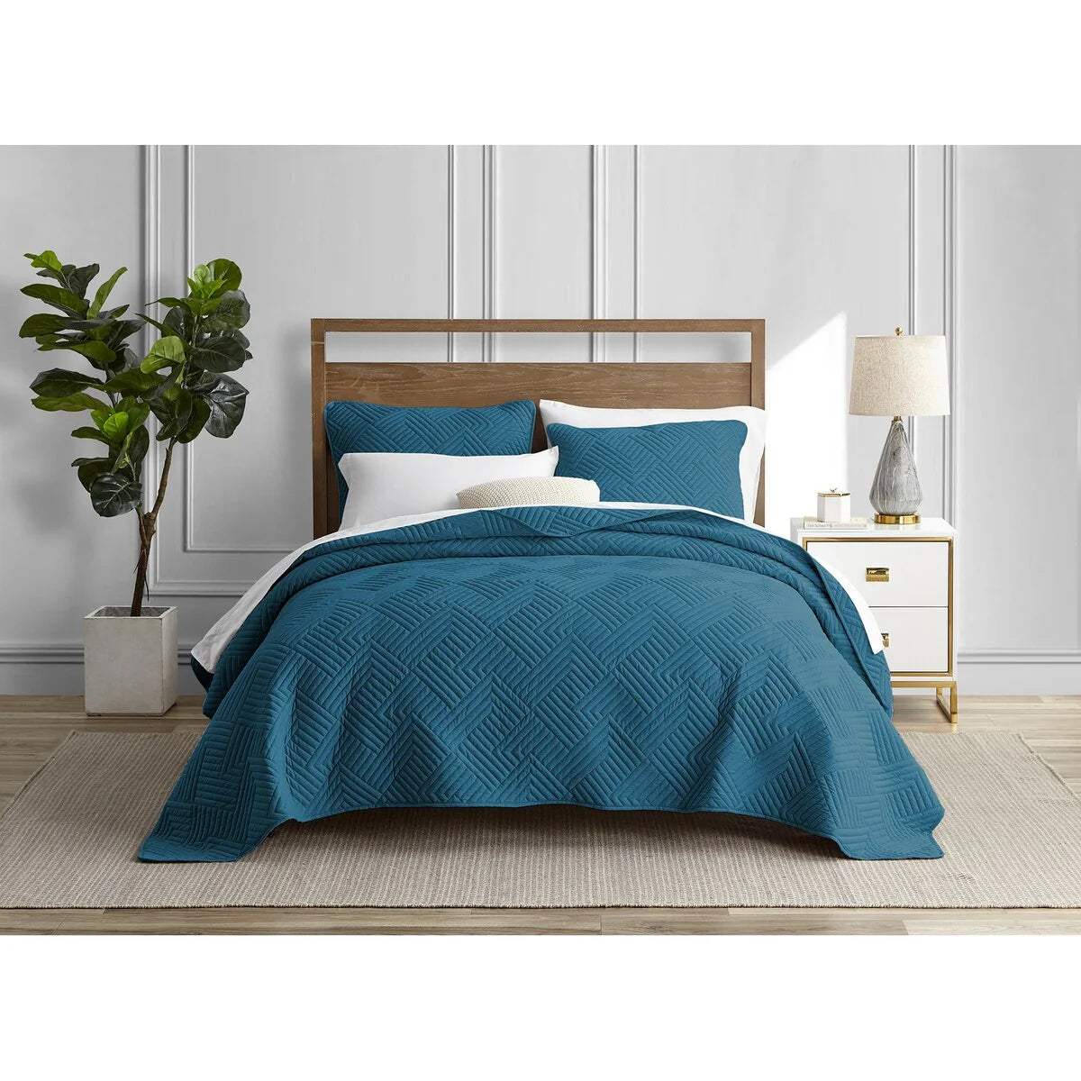 Garment Wash Grid Stitched Ultra Soft Microfiber 3-Piece Quilt Set