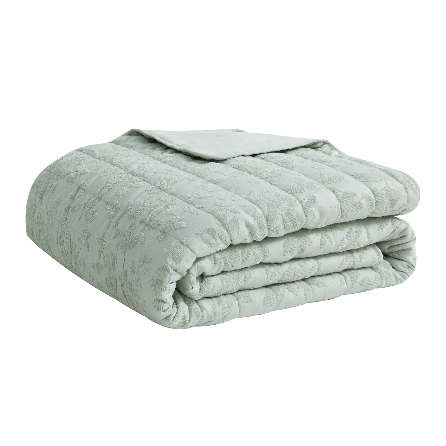 Botanical Leaves Sage All-Season Soft Luxury Chenille Jacquard Quilt Set