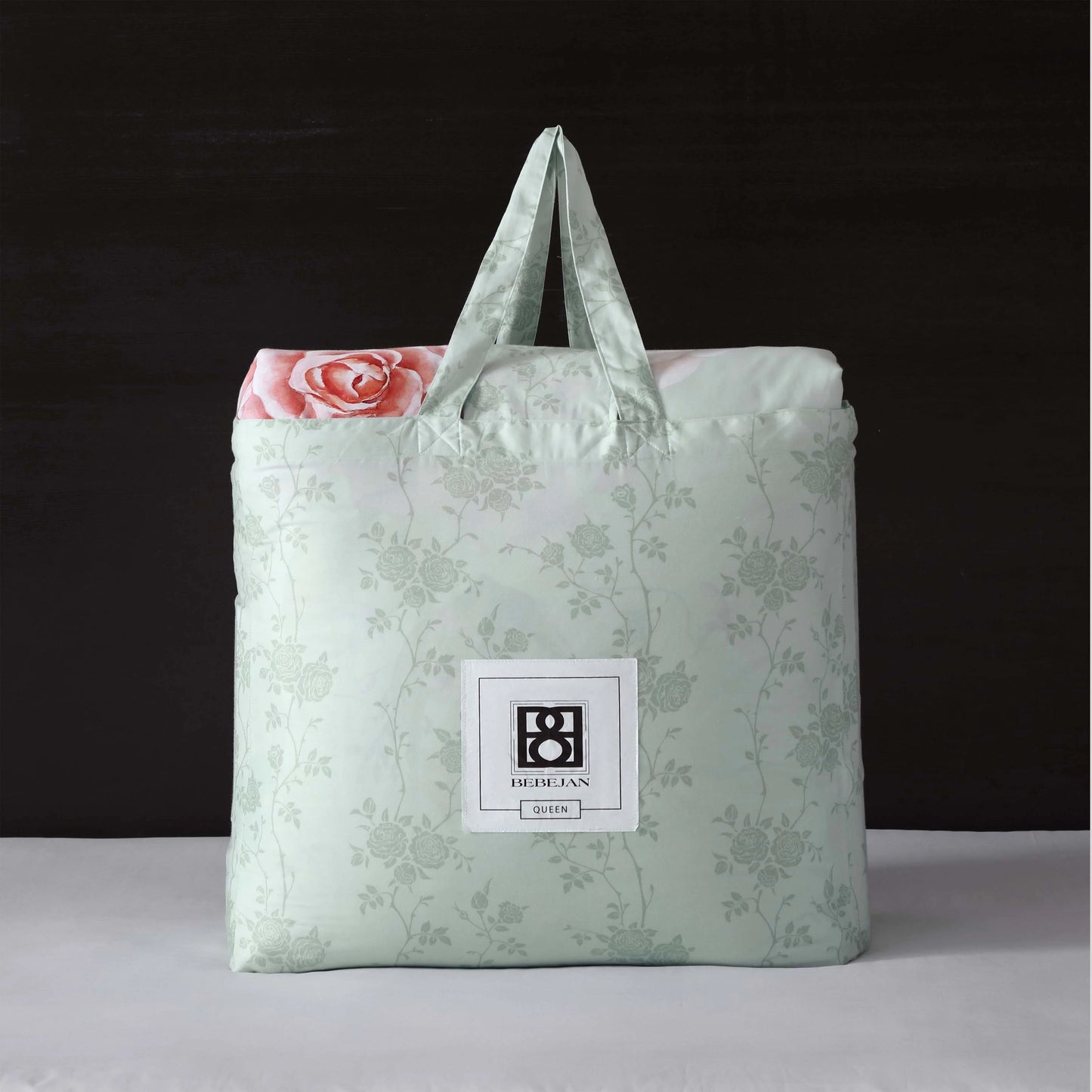 Bebejan Rose on Misty Green 100% Cotton 5-Piece Reversible Comforter Set