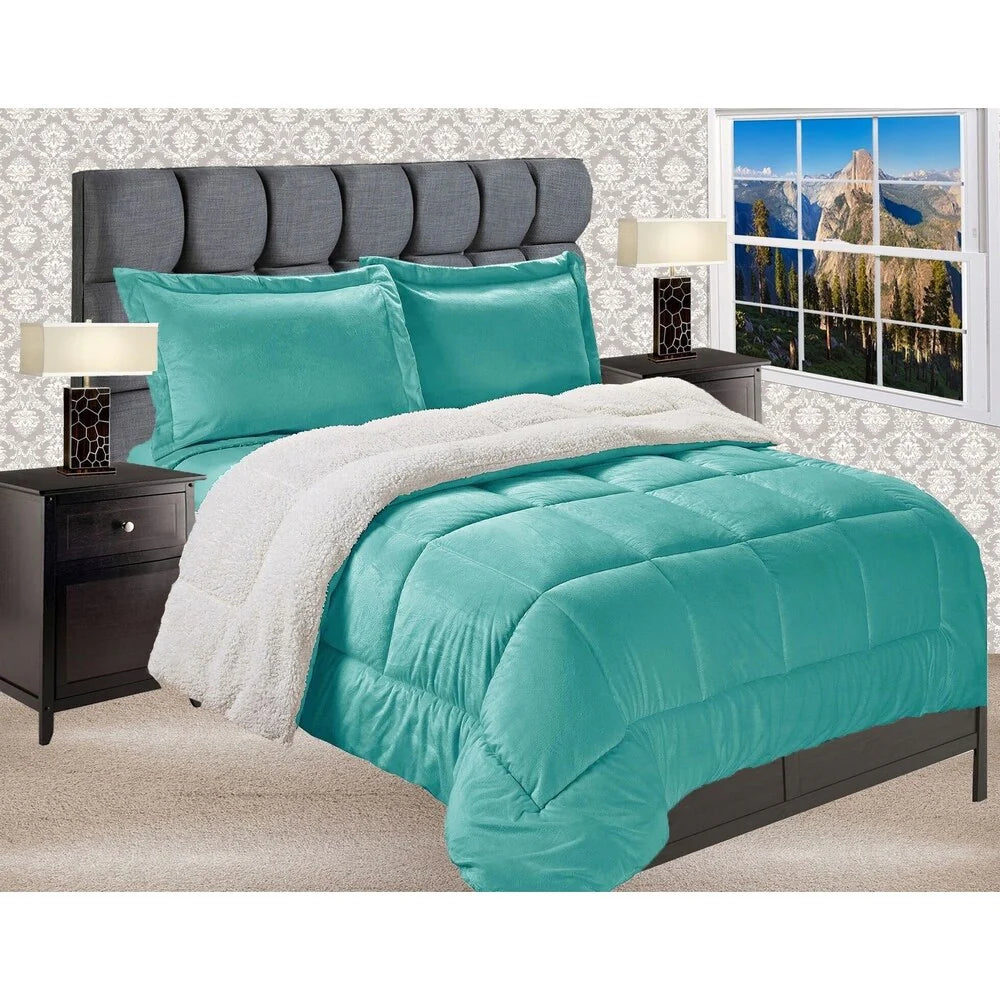 Elegant Comfort Reversible Sherpa Micro-Suede 3-Piece Comforter Set