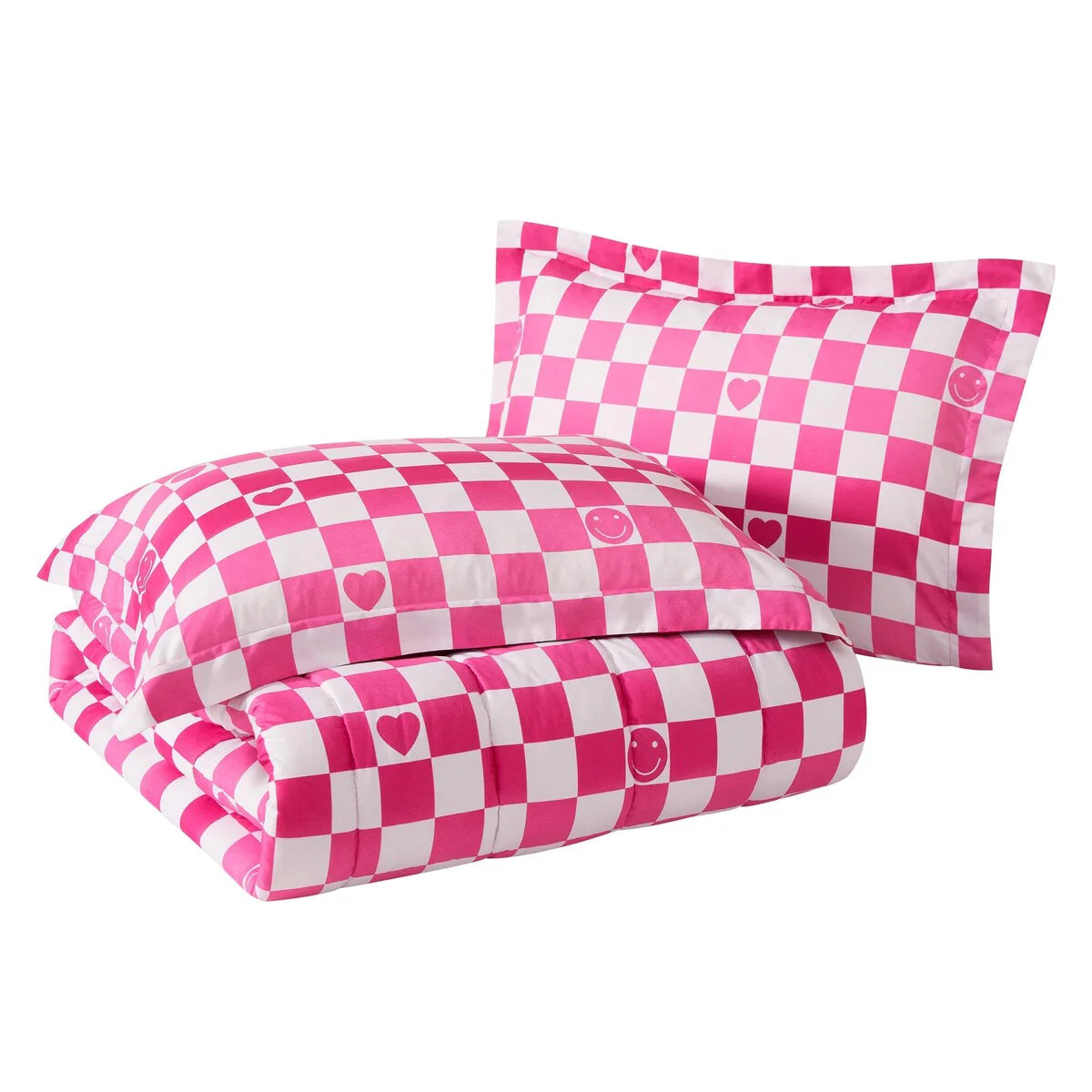 ALEX + BELLA Checkerboard Hearts Hot Pink Ultra Soft Microfiber Comforter Set