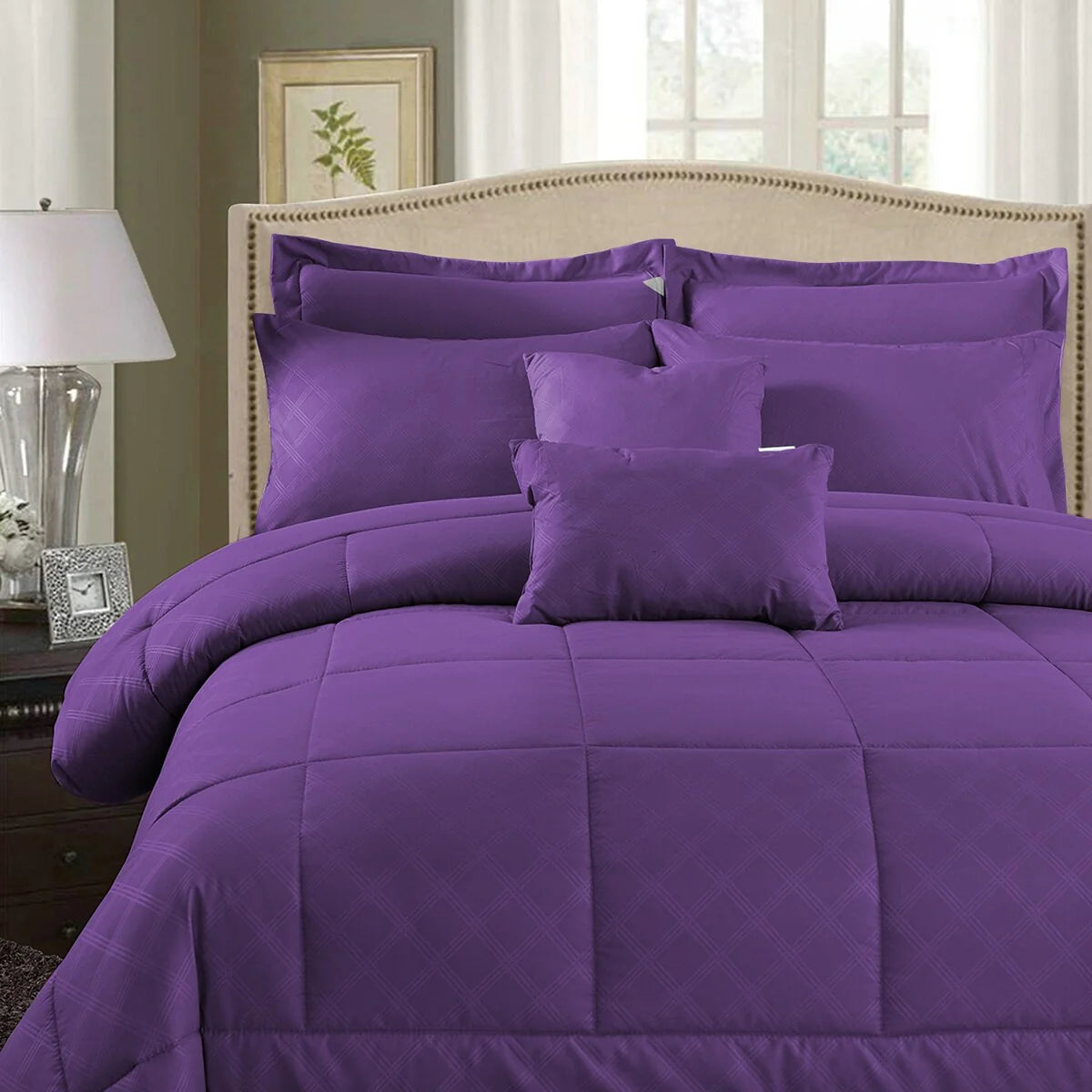 8/10 Piece Purple Plaid Comforter Set