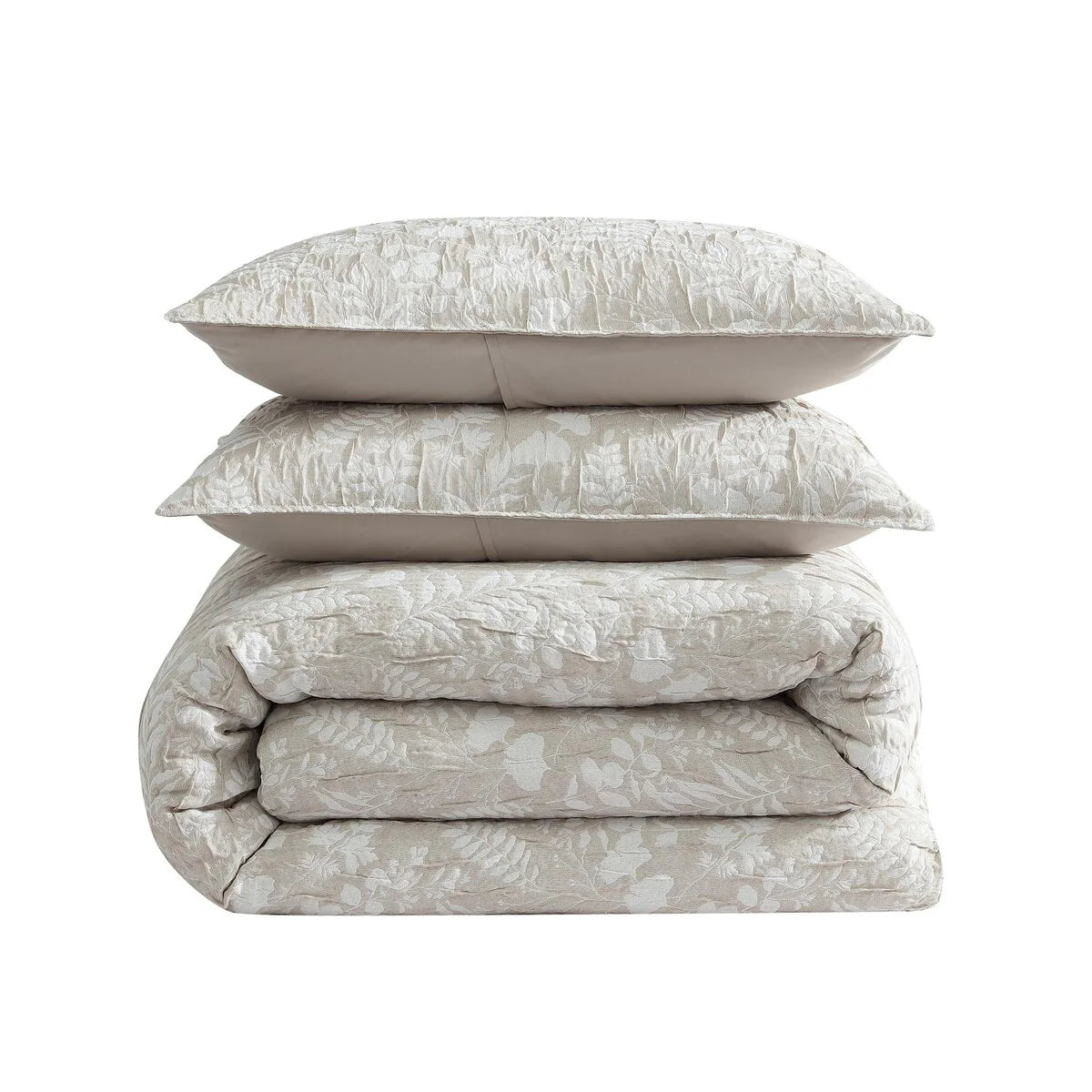 DESIGN STUDIO Turning Leaf Neutral Woven Matelasse Crinkle Jacquard Comforter Set