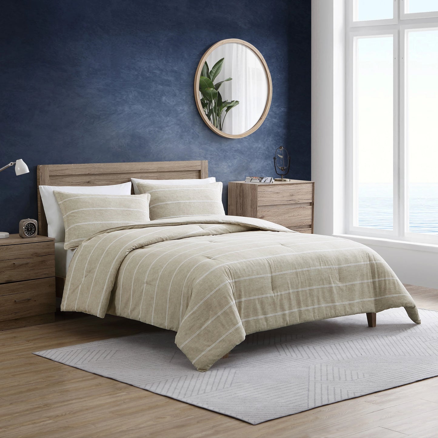 Nautica Guard Coast Cotton Flannel Beige Reversible Comforter Set