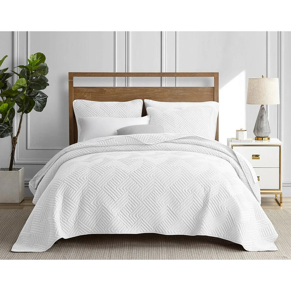 Garment Wash Grid Stitched Ultra Soft Microfiber 3-Piece Quilt Set