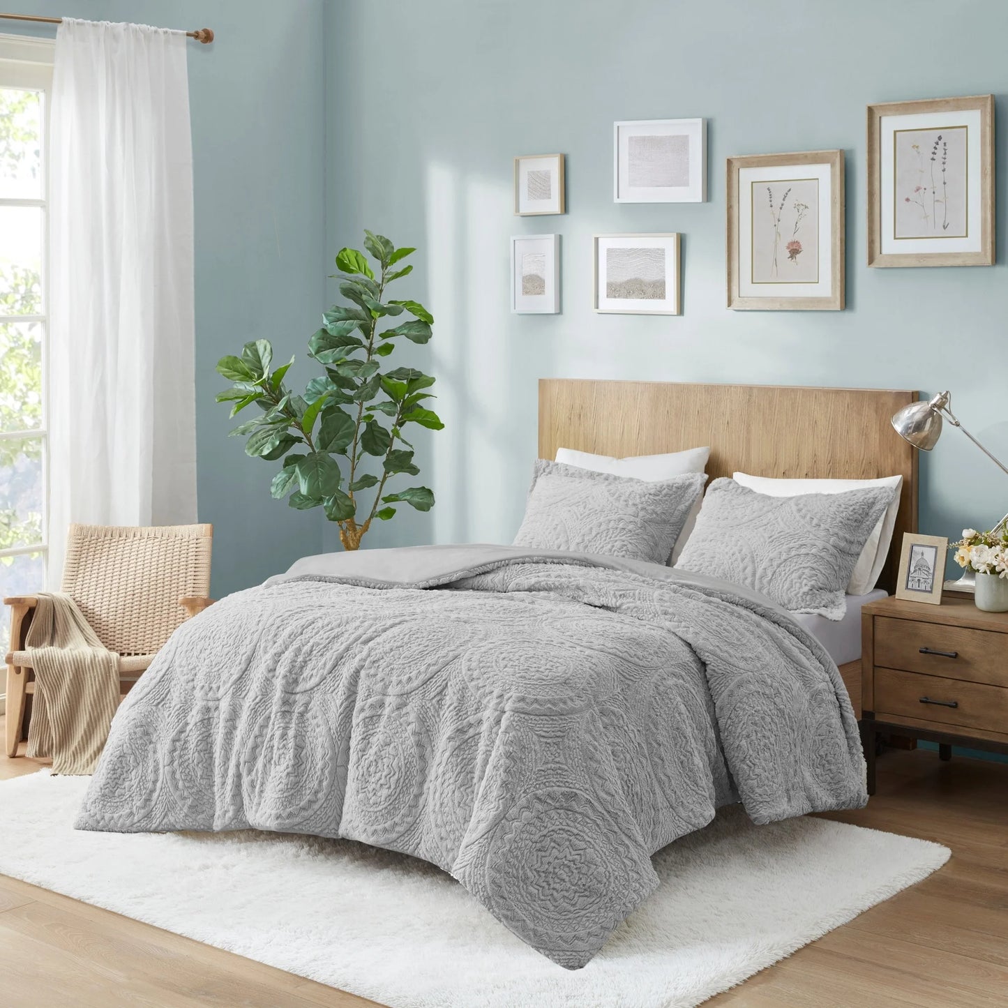 Madison Park Nova Embroidered Medallion Faux Fur Plush Comforter Set