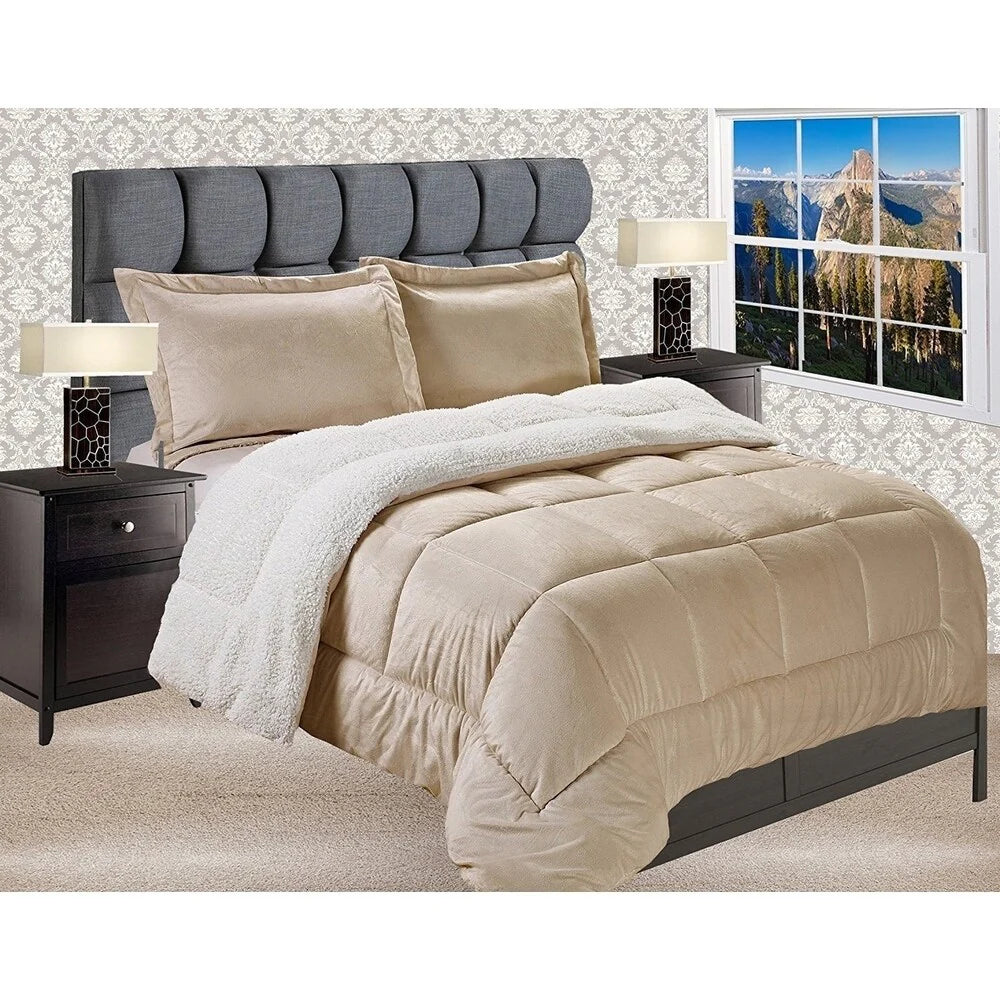 Elegant Comfort Reversible Sherpa Micro-Suede 3-Piece Comforter Set