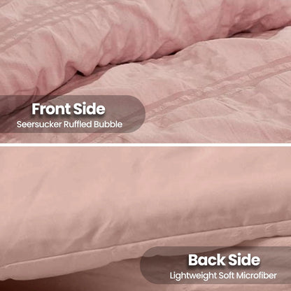 3-Piece Seersucker Bubble Ruffled Chic Textured Comforter Set, Lightweight Bedding Set