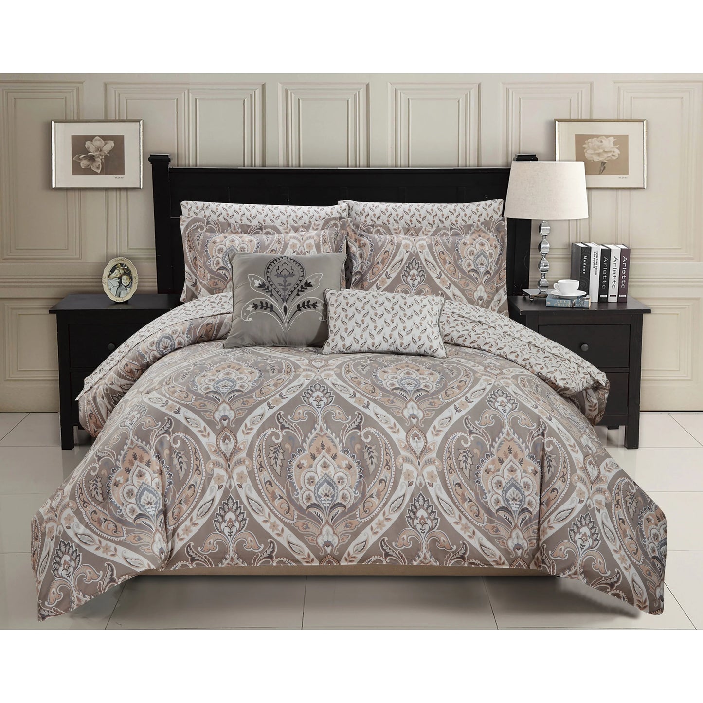 Tisdale 9-Piece Damask Printed Comforter and Sheet Set