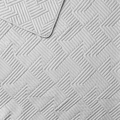 Garment Wash Grid Stitched Ultra Soft Microfiber 3-Piece Quilt Set
