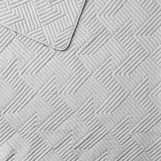 Garment Wash Grid Stitched Ultra Soft Microfiber 3-Piece Quilt Set