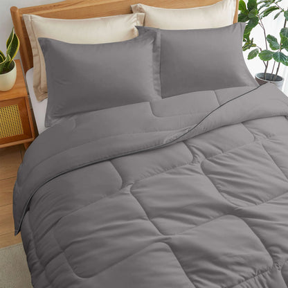 3 Piece Reversible Silky Luxury Soft Satin Comforter with 2 Satin Pillowcases