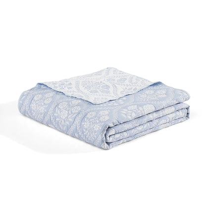 Laurel Cornflower Blue All-Season Soft Woven Matelasse Jacquard Reversible Cotton Blend Quilt Set