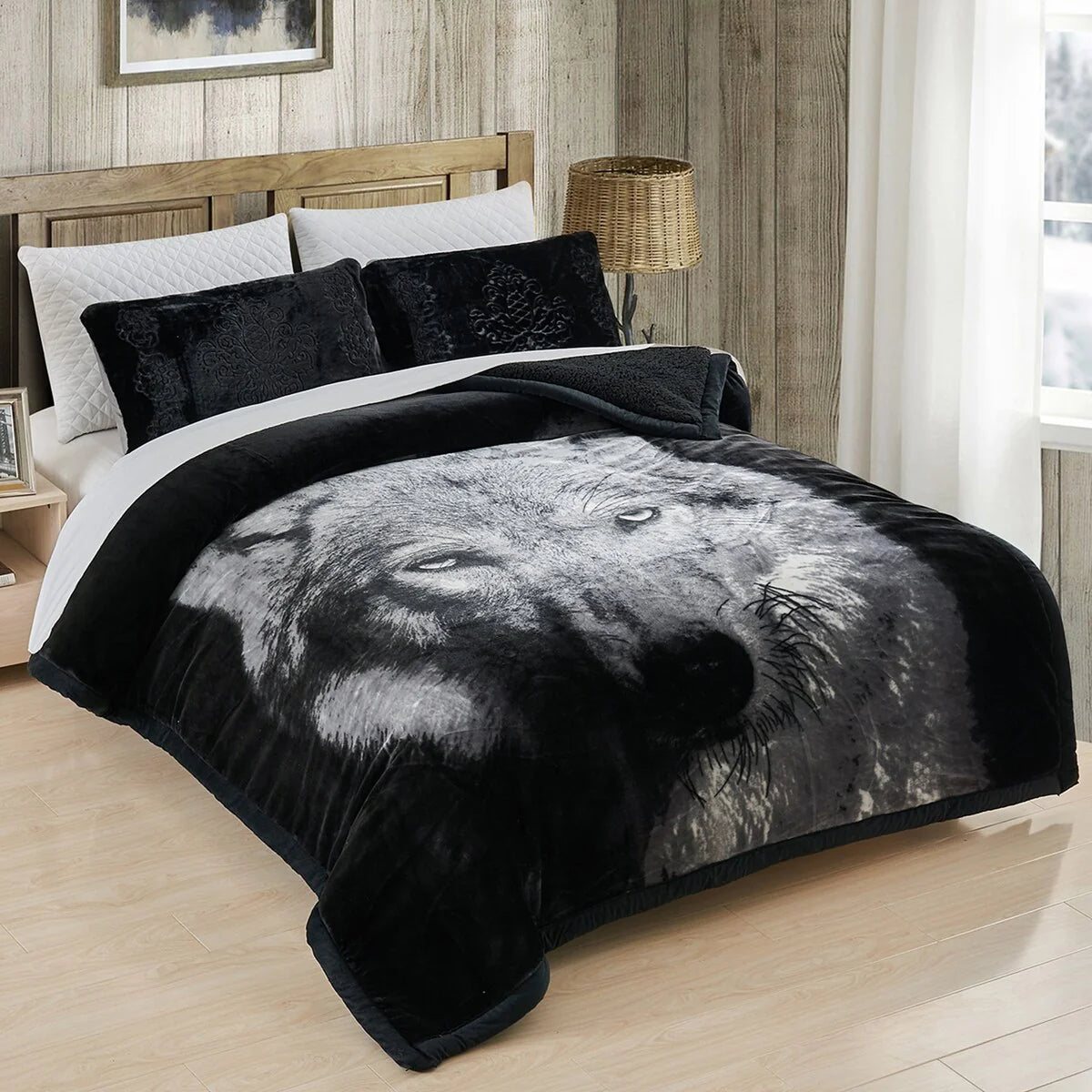 Ultra Plush Printed 3-piece Sherpa Borrego Comforter Set