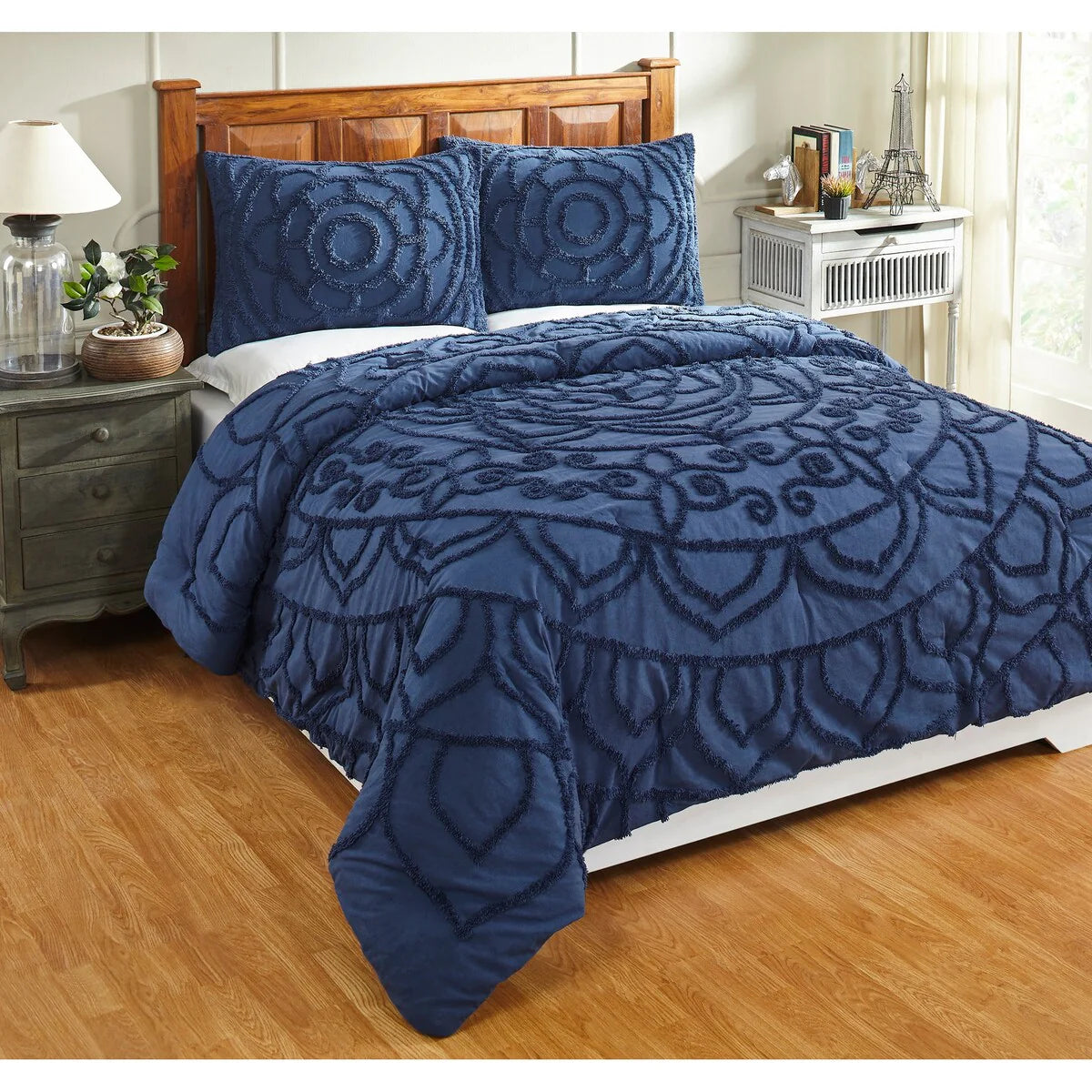 Better Trends Cleo Comforter Set 100% Cotton Tufted Floral Design Soft Plush Chenille Machine Washable Tumble Dry