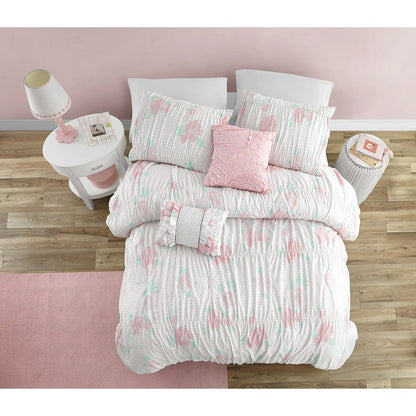 Tabitha Smocked Floral Ultra-soft Microfiber Comforter Set with Soft Pillows