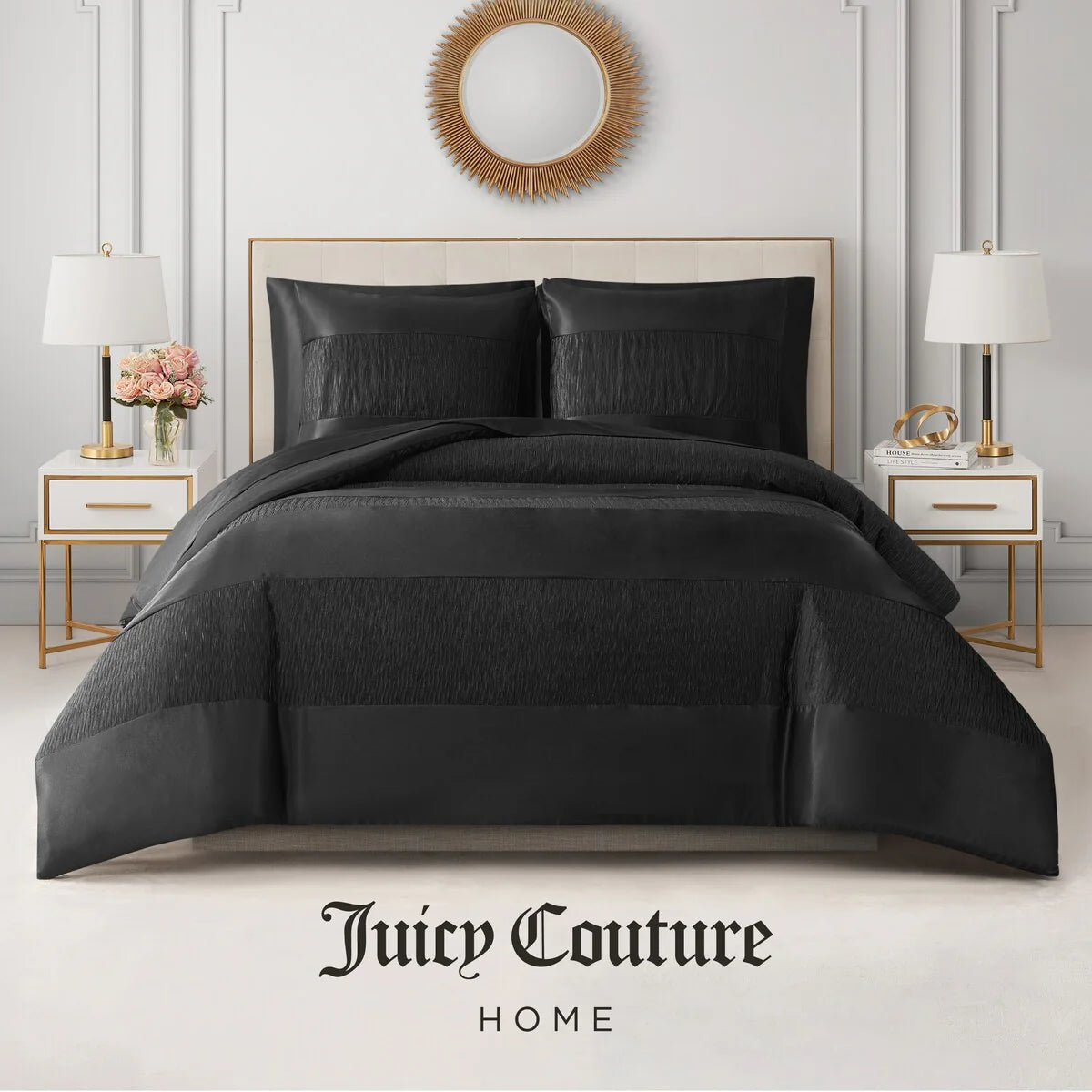 Juicy Couture Glam Night Black Stripe Comforter Bedding Set