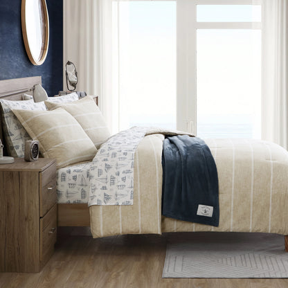 Nautica Guard Coast Cotton Flannel Beige Reversible Comforter Set