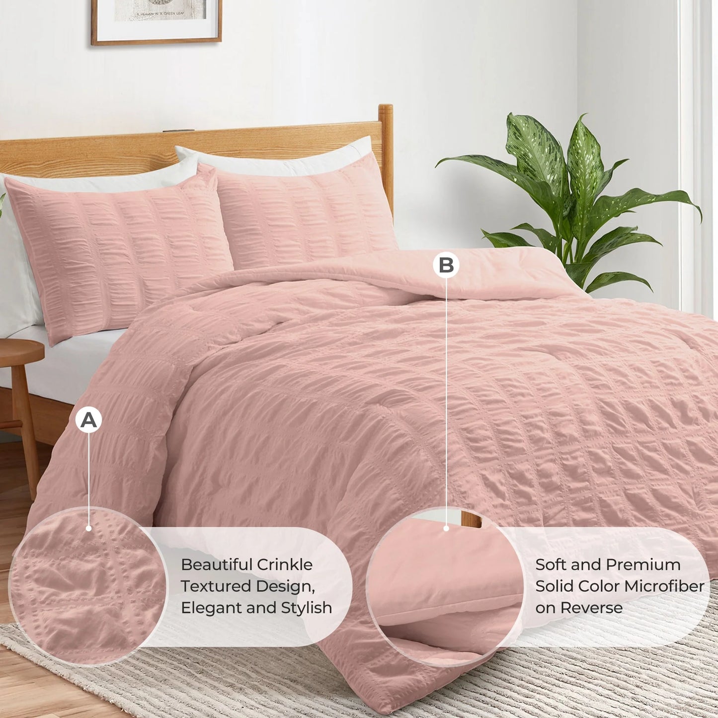 3-Piece Seersucker Bubble Ruffled Chic Textured Comforter Set, Lightweight Bedding Set