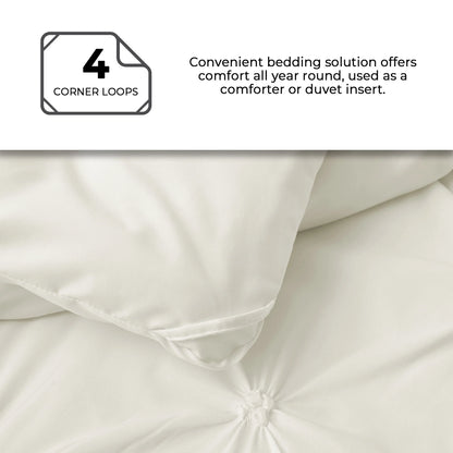 3 Piece Pintuck Pinch Pleat Comforter Set, Bedding Set for All Season, Cream