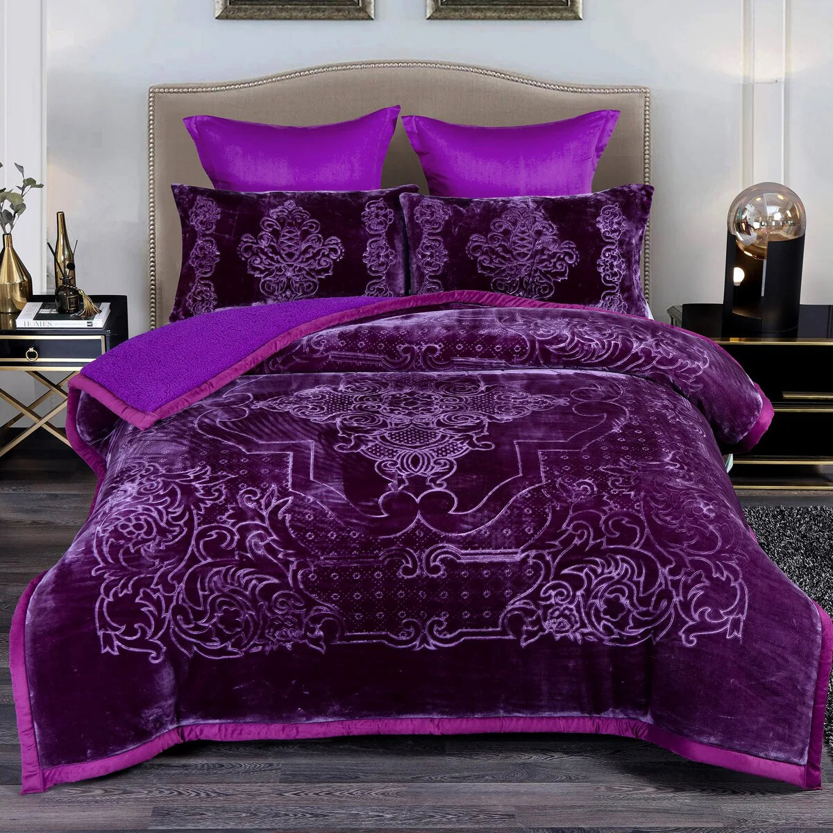 Ultra Plush Printed 3-piece Sherpa Borrego Comforter Set
