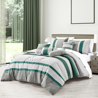 Wellco Bedding Comforter Set Bed In A Bag - 7 Piece Luxury Bedding Sets - Oversized Bedroom Comforters, Green