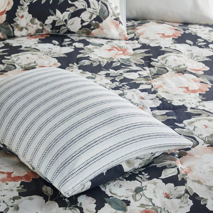 Madison Park Kalina Dark Blue 8 Piece Cotton Printed Reversible Comforter Set
