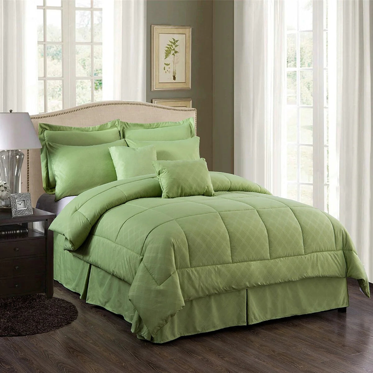 10-piece Solid Color Microfiber Comforter and Sheets Set