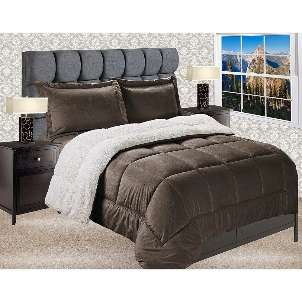 Elegant Comfort Reversible Sherpa Micro-Suede 3-Piece Comforter Set