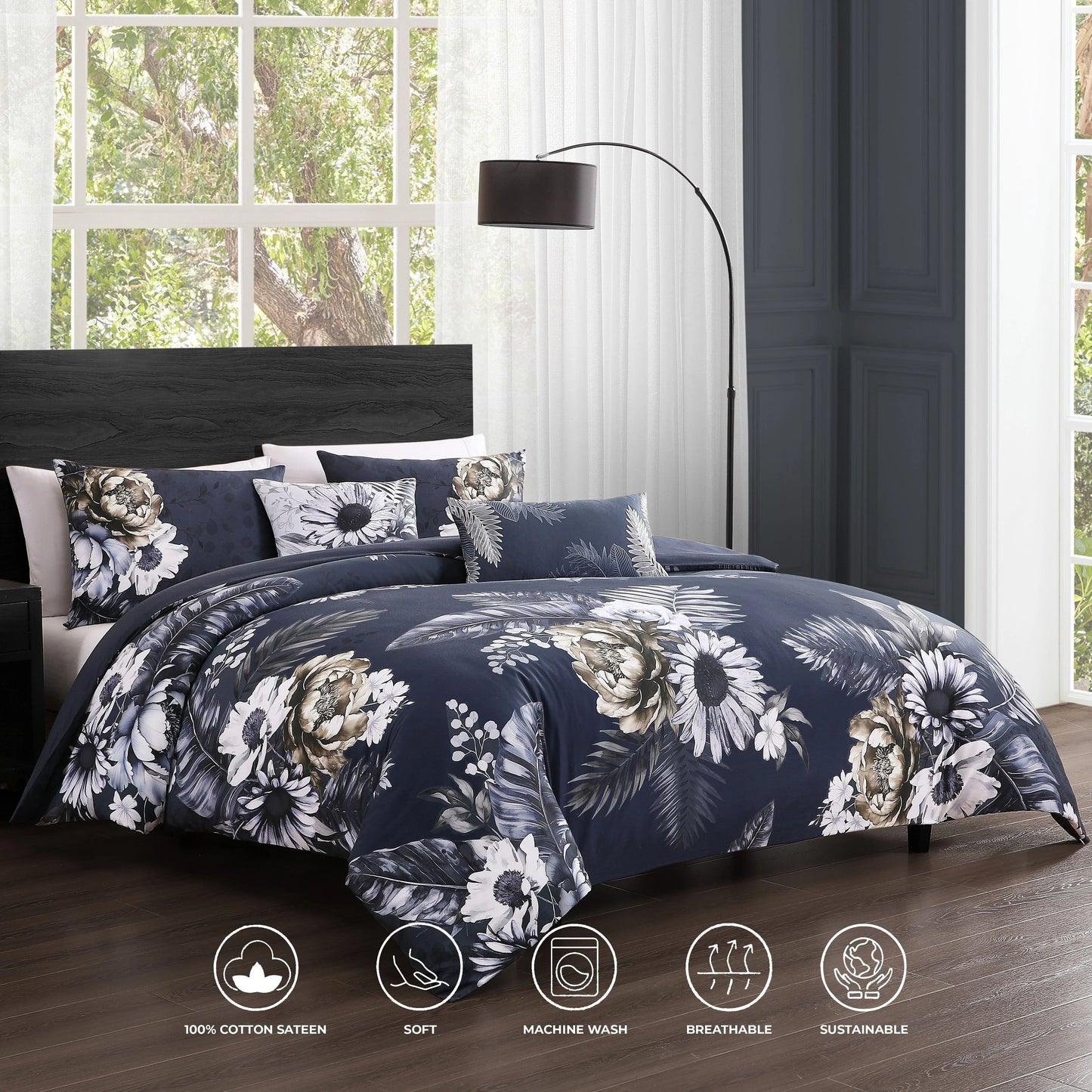 Bebejan Forget Me Not 100% Cotton Sateen 5-Piece Reversible Comforter Set