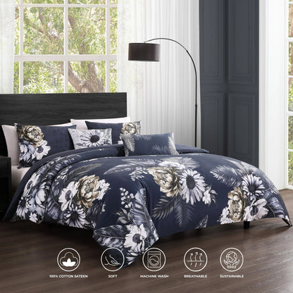 Bebejan Forget Me Not 100% Cotton Sateen 5-Piece Reversible Comforter Set