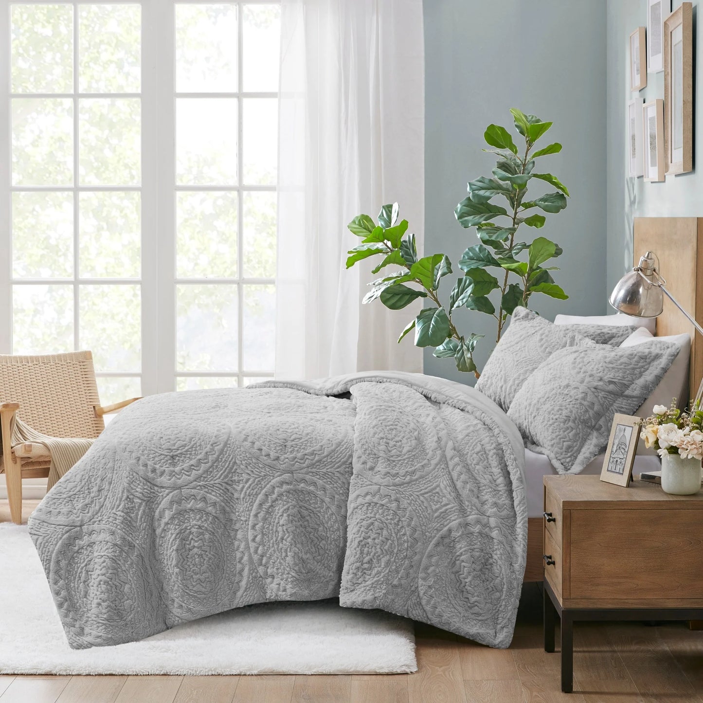 Madison Park Nova Embroidered Medallion Faux Fur Plush Comforter Set