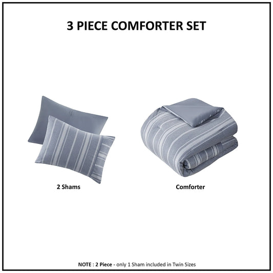 Beautyrest Kent 3 Piece Striped Herringbone Oversized Comforter Set